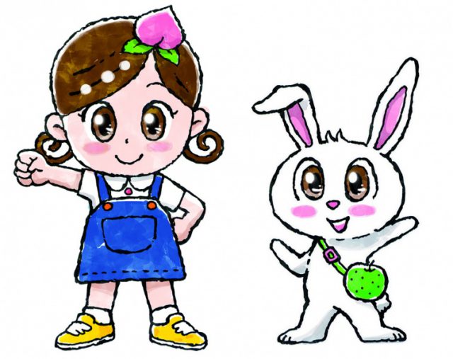 オリジナルキャラクターの「もも」と「しろ」。岡山と鳥取を代表して💛