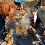 大きい鉄板で焼きそばをつくる